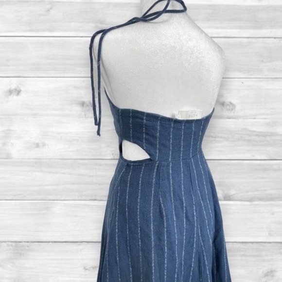 Astr The Label Women's Denim Blue Pin Stripe Halter Dress Small - Picture 4 of 6